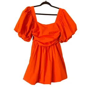 Showpo Tamara Puff Sleeve Mini Dress - NWOT Ruched Cotton Orange Dress US 8 thumbnail 6