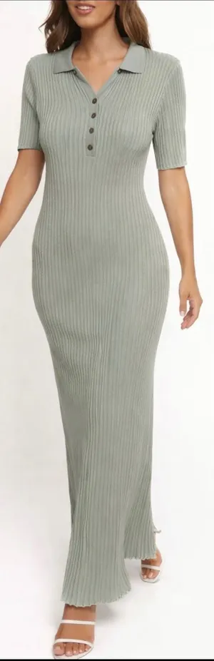 Petal & Pup Crawford Short Sleeve Knit Dress Sage Green Ribbed‎ Maxi US Size 10 thumbnail 1