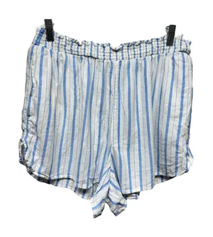 Aerie Linen Blend Shorts Sz L Elastic‎ Waist Blue White Stripe Coastal Beach thumbnail 1