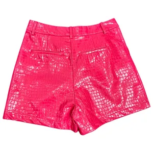 7 For All Mankind Hot Pink Vegan Leather Crocodile Crop Top Shorts Set M NEW Tag thumbnail 9