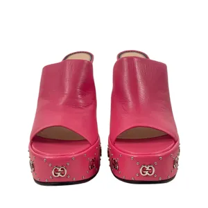 Gucci GG Studs Leather Platform Slide Sandal Rhodamine Pink Size 40 thumbnail 4