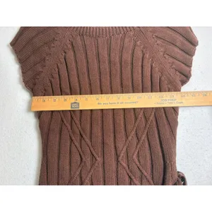 Zara Womens Brown Ribbed Asymmetrical Side Tie Short Sleeve Knit Top Small thumbnail 7
