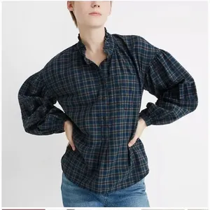 MADEWELL Teal‎ Blue Plaid Ruffle-Neck Popover Blouse Size Medium thumbnail 1