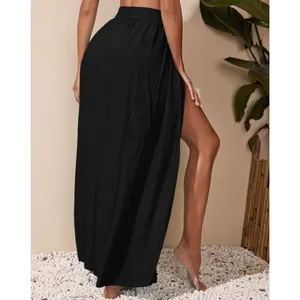 SheIn Black Wrap Swim Cover Up Skirt Maxi Side Slit Tie Waist Beach Size‎ S thumbnail 2