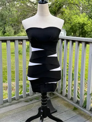 Body Central Black Strapless Mini Dress with White Cutouts thumbnail 5