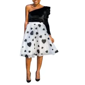 J.Crew Organza Heart Skirt Womens‎ 2 White Black A-Line Midi Romantic Coquette thumbnail 2