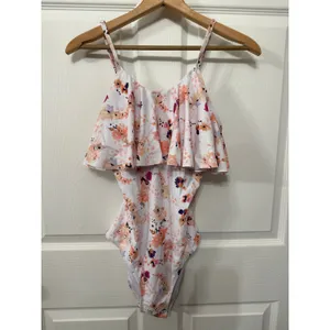 Beachsissi Floral Flounce Off Shoulder Ruffled Monokini One Piece Swimsuit, M thumbnail 2