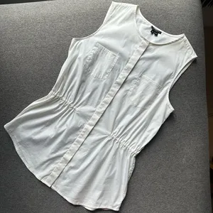Theory Kenan Gathered Luxe Sleeveless Button-Down Top Medium thumbnail 1