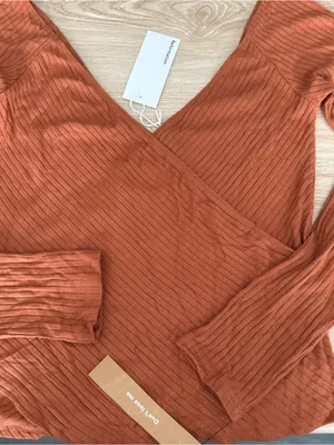 Reformation Large NEW Minnie Top Cider Cinnamon Rib Fitted Surplice Fall Autumn thumbnail 5