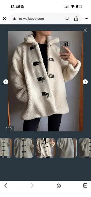 Zara Cream Faux Shearling Toggle Jacket with Black Trim thumbnail 4