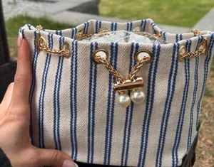 Blue striped mini shoulder bag thumbnail 1