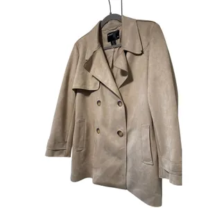 Bailey 44 Women's Taupe Faux Suede Double Breasted Trench Coat M thumbnail 3