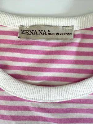 ZENANA Striped Ribbed Crewneck T - Shirt Women’s Candy Pink Sz Small Cotton thumbnail 6