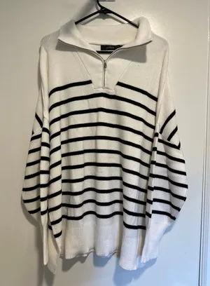 Zesica Nautical Preppy Quarter Zip Pullover Sweater Sz:XL White Striped nautical thumbnail 1