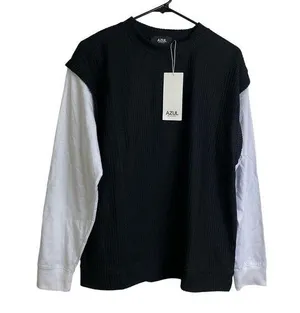 Azul by Moussy Long Sleeve Shirt Black Waffle White Layered Womens Size Medium thumbnail 1