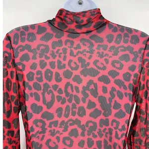 Y2K Red Leopard Mesh Dress Sz M Indie Sleaze Grunge Clubwear Shein Mock Neck thumbnail 7