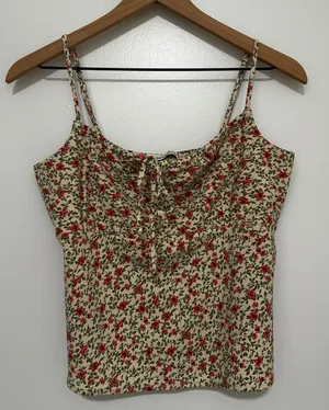 Abercrombie & Fitch | Women's Cream Red Green Floral Tie Front Cami Top, Size M thumbnail 1