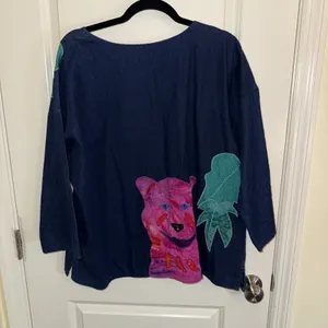 Alfredo's Wife Vintage Denim Tunic‎ Shirt Sz Small Colorful Leopards Folk Art thumbnail 5