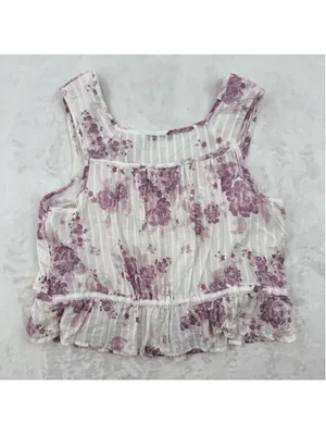 American Eagle Outfitters Cropped Tank Lavender Floral Cottage Boho Fairy Small thumbnail 2