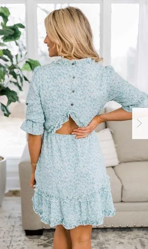 Pink Lily Blue Floral Ruffle Dress thumbnail 3