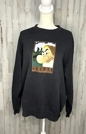 Vintage Disney Grumpy‎ Happily Grumpy Pullover Sweatshirt Unisex Large Dark Gray thumbnail 1