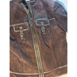 Michael Michael Kors Brown Suede Leather Jacket Contrast Stitch Buckle Large thumbnail 9
