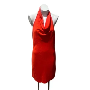 See You Monday Dress Womens L Orange Halter Cowl Neck Backless Slip Midi thumbnail 2