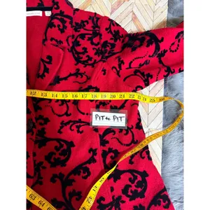 Coldwater Creek Red Black Scroll Print‎ Wool Blazer Jacket 1X Velvet Brocade thumbnail 7