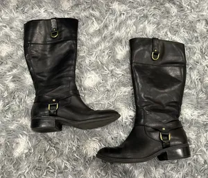 RALPH LAUREN MESA Black Leather Riding Gold Buckle Tall Equestrian Size 9 thumbnail 1