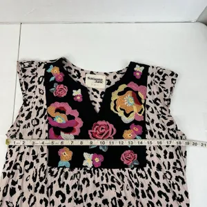 Savanna Jane Size L Blouse Leopard Print Embroidered Floral Top Boho Women's thumbnail 11