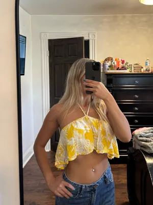 Forever 21 Yellow and White Floral Halter Crop Top thumbnail 2