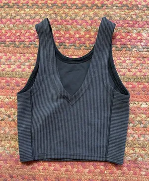 LULULEMON BLACK SOFTSTREME Ribbed REVERISVLE Scoop Neck / v Crop Tank Top thumbnail 1