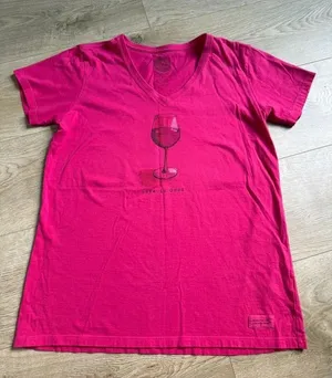 EUC Womens Life Is Good Tshirt Pink Wine Glass Crusher tee classic fit size M thumbnail 1