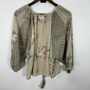 Cato Sheer Floral Leopard Top‎ Boho Blouse Womens Medium Earthy Romantic Indie thumbnail 7
