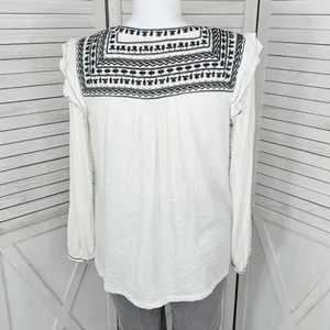 Fat‎ Face Martha Boho Embroidered V Neck Slub Knit Shirt Cream 12 Long Sleeve thumbnail 4