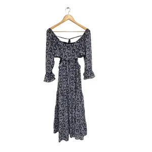 Lulus Blissful Sweetie Navy Blue Paisley Tiered Cutout Midi Dress Size XS thumbnail 4