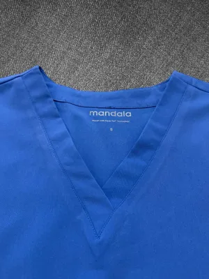 Mandala Blue V-Neck Medical Scrub Top Stretch Uniform Shirt Size Small thumbnail 4