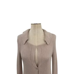 LPA Naolin Taupe Rib Knit Open Back Collared Bodycon Mini Dress‎ Size Medium thumbnail 5