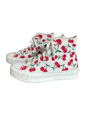 Converse All Star Lift Platform High Top Sneaker Cherry Print Womens 6.5 thumbnail 3