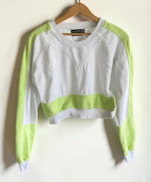 Without Walls White & Neon‎ Green Cropped Athletic Sweatshirt Women's Small thumbnail 1