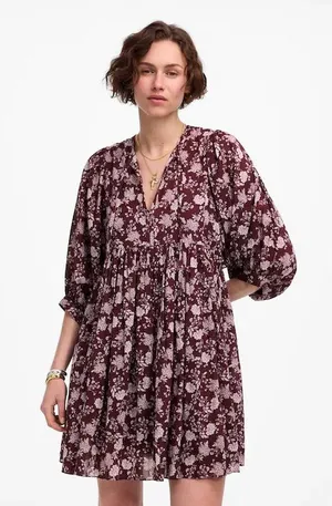 Madewell nwt size XL Splitneck Puff-Sleeve Dress in Floral thumbnail 1
