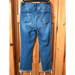 Risen Jeans Womens Size 31/13 Distressed High Rise Straight Leg Raw Hem thrashed thumbnail 4