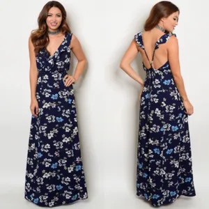 Navy with Ruffles Flowers Maxi Dress thumbnail 2