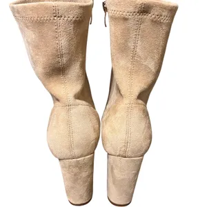 Womens Beige Suede Block Heel Pointed Toe Ankle Boots Size‎ 7.5W thumbnail 4