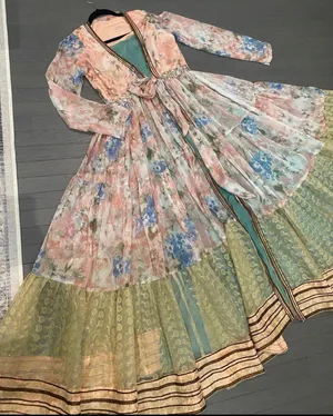 Indian pakistani double part plunge strappy maxi dress thumbnail 3