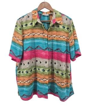 Alfred Dunner Top Womens 18 Vintage Multicolor Geometric Button-Down EUC thumbnail 1