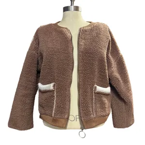 Sherpa M Fleece Zip Up Jacket Brown Gorpcore Cozy Teddy Bomber Winter‎ Fall Soft thumbnail 1