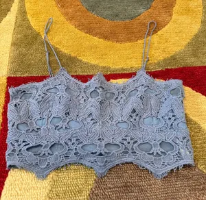 Free People FP One Athena Scallop Crochet Bralette Lace Boho Blue Size Large thumbnail 1