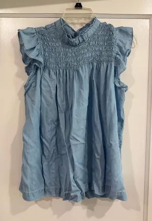 crown & ivy Light Blue Smocked Ruffle Sleeve Blouse thumbnail 1