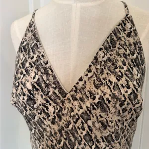 Lulu's Neutral Snake-Print Maxi Dress tie waist SZ S low back thumbnail 4